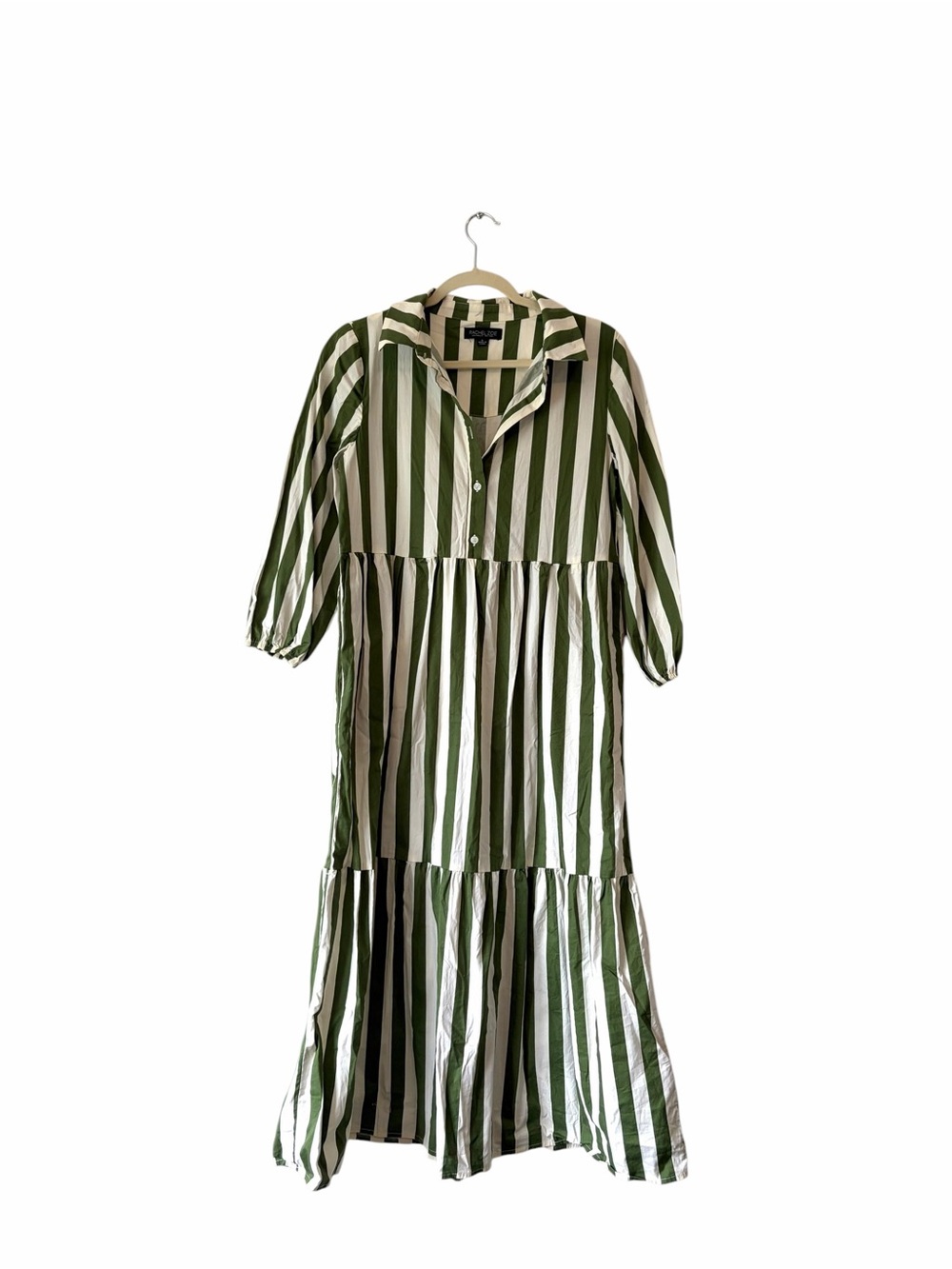 Rachel Zoe Green & White Striped Midi Dress - Casual Shirt Style - Picture 2 of 6